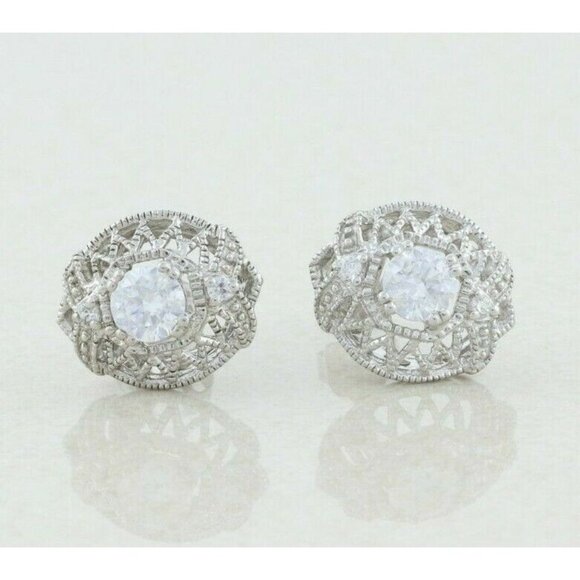 Sparkly Sterling Silver White Cz Earrings Stud Post Earrings - Picture 1 of 9